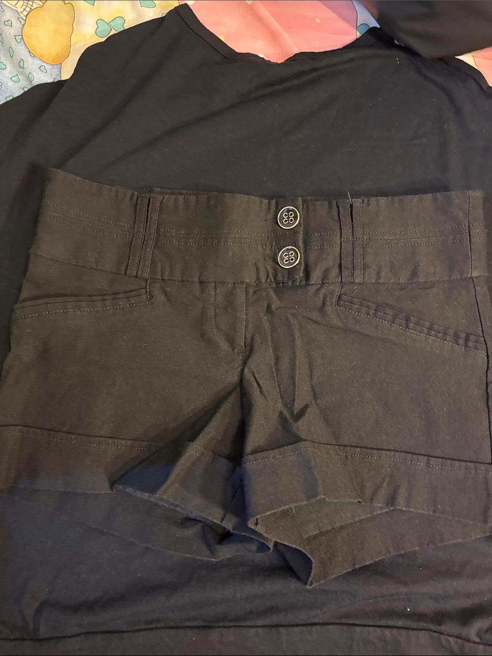 Dynamite Black High-Waist Double-Button Shorts